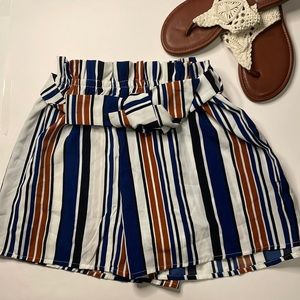 Romwe striped paper bag waist style shorts size medium
